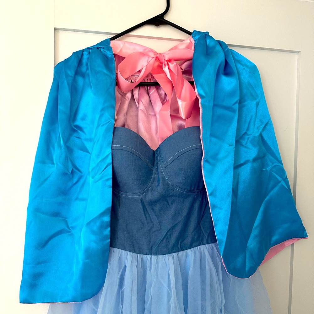 Elegant Blue and Pink Strapless Dress